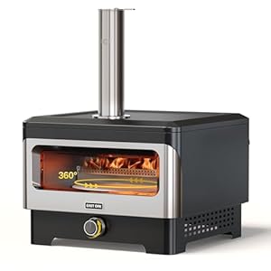 EAST OAK 12″ Outdoor Pizza Oven with 360° Rotating Stone, Wood Fired Countertop Pizza Maker, Safe Pellet Filling, Outside Kitchen, Cooking, BBQ