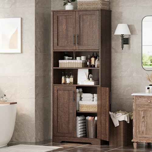 GarveeHome Bathroom Cabinet, Farmhouse Storage Cabinet with Glass Doors and Adjustable Shelves,Freestanding Kitchen Pantry Cabinet, Cupboard for Livin