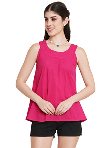 Image of FABRIC FITOOR Women's Cotton Fuchia Pink Color Sleeveless Short Crop Top