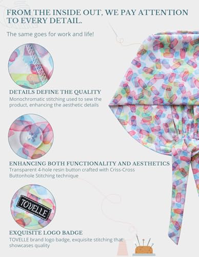 Image of Scrub Caps for Women with Buttons, Classic Surgical Caps | Double-Sided Printed, Adjustable,Long Hours, Sweatbands, Fabric Help Reduce Static Buildup