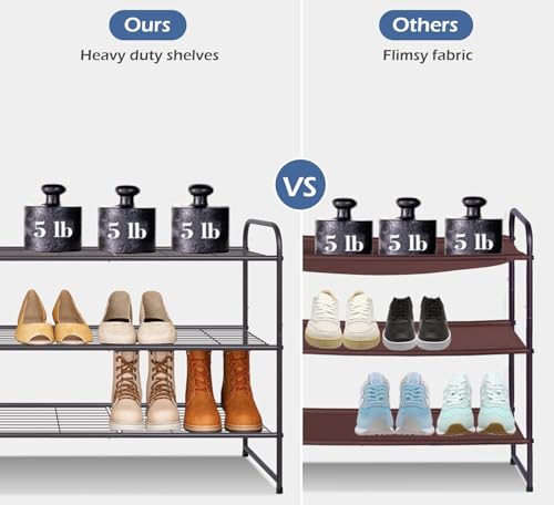 Image of KEETDY Long 3 Tier Shoe Rack for Closet Wide Shoe Storage Organizer Stackable Metal Shoe Shelf for 24 Pairs Men Sneakers with Wire Grid for Closet Floor, Bedroom, Entryway, Bronze