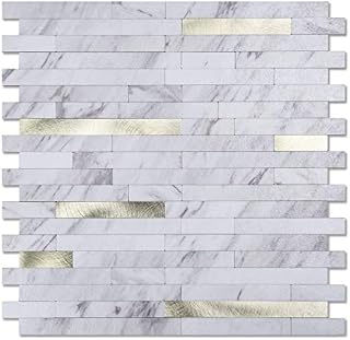 Amazon Brand - Umi10-Sheet Peel and Stick Stone Backsplash Tile for Kitchen, Bathroom - Volakas White Embellished with Metal Silver (Volakas White + Matel Gold)