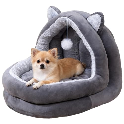 Acunny Cama Casita para Gatos,Semicerrado con Juguete de Bola | Cama Cúpula para Perros Pequeños y para Gatos,para Cachorros Conejos Mascotas en Dormitorio Sala de Estar Balcón