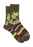 Colore: Verde Gallo - Calze Corte Uomo Cotone Militare Fantasia Onde Multicolor E Palme