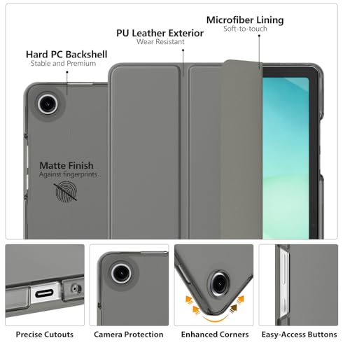 Image of MoKo for Samsung Galaxy Tab A11 Plus / A11+ Case 11 Inch 2026, Galaxy Tab A9 Plus / A9+ Case 11 Inch 2024, Slim Stand Hard PC Translucent Back Shell Smart Cover, Auto Wake /Sleep, Stone Gray
