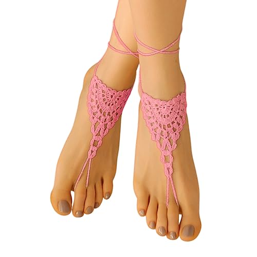 Pink Crochet Boho Wedding Barefoot Sandals