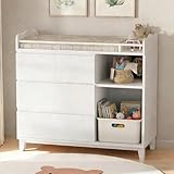 Einhomn Baby Changing Table Top, Multi-Functional Nursery Changing Table, 4 Drawers with 2 Open Shelves, Bedroom, White