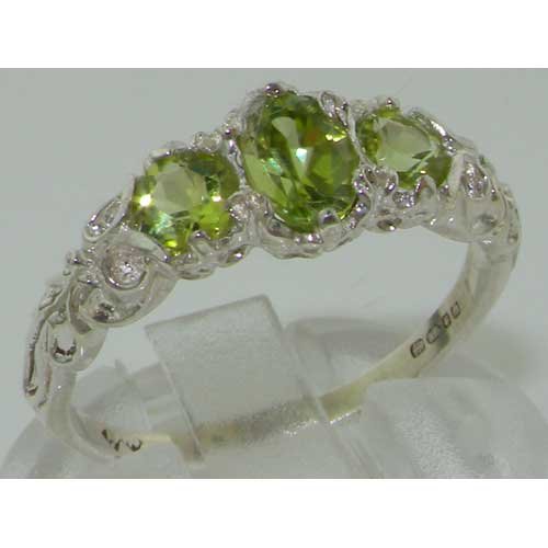 925 Sterling Silver Real Genuine Peridot Womens Trilogy Ring - Size 11 #TOP1