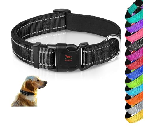 Image of Petology Reflective Adjustable Dog Collar for X-Large Dogs (50-60 cms) | Soft Neoprene Padded Nylon Pet Collar with Safe & Quick Release Buckle | Comfortable, Lightweight & Durable