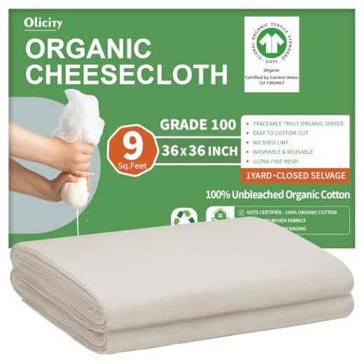 Organic Cheese Cloths, GOTS Certified, 36x36Inch, Reusable Cheese Cloth