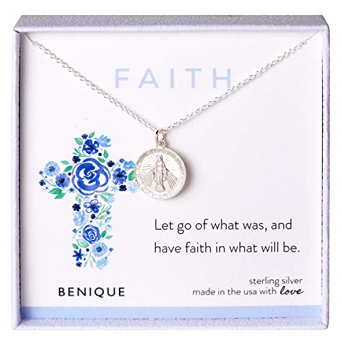 Round Miraculous Medal Pendant Necklace, 925 Sterling Silver, 14K Gold Filled, Faith Virgin Mary Necklace, Guadalupe Necklace, Religious Gifts For Women, Catholic Gifts For Women, 16