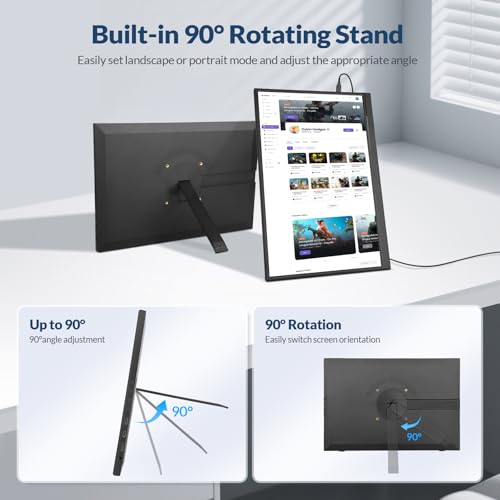 Image of LR Portable Monitor, 16 inch FHD 1200P, 16:10 Horizontal /Vertical Monitor, Laptop Screen Extender Built-in Speakers, Portable Monitor for Laptop MacBook Surface PC PS4 /5, VESA Mountable, Plug & Play