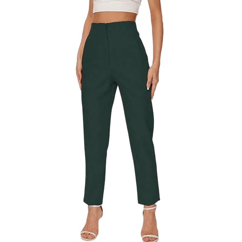 Woman Solid Trouser High Waist Slim Zipper Fly Long Pants Commute Office Lady Woman Pencil Pant Dark Green