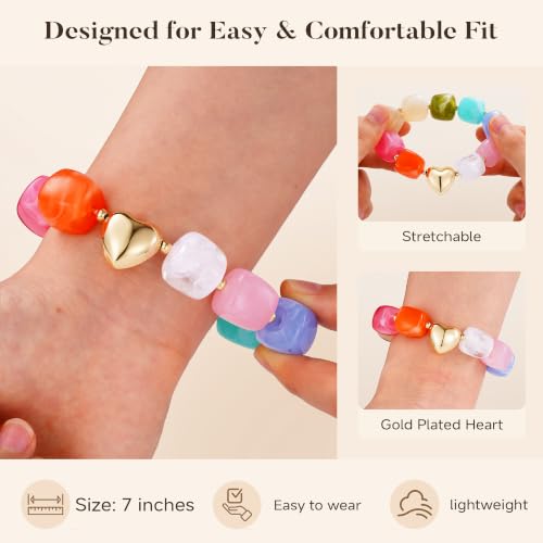 Turandoss Colorful Beaded Bracelet for Women, 14K Gold Plated Heart - image 5