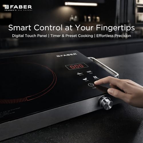 Image of Faber 2200W Infrared Cooktop Stove| High Gloss Glass Finish| Digital Display| 4 Preset Cooking Modes| Touch Control| SS Finish | Infrared Hot Plate| FIP EMBER PLUSS 22 INFRARED SS