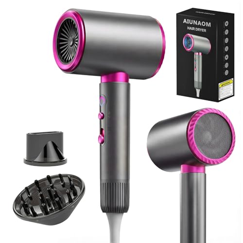 AIUNAOM Hair Dryer, 2400W Professional Ionic Hairdryer with 2 Speed 3 Heat Setting, Cool Shot Button, 1 Diffuser & 2 Concentrator, Silent Hairdryers for Home Travel Salon Women Man (Gray)