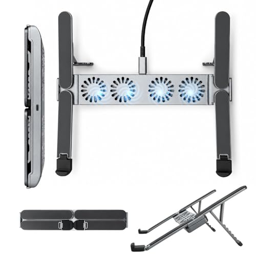 ETZIN Laptop Stand with 4 Cooling Fans, 10KG Load Capacity, Aluminium Alloy Body, Adjustable Height, Foldable with Carry Bag, Compatible with MacBook, Dell, ThinkPad and 11-17 Inch Laptops