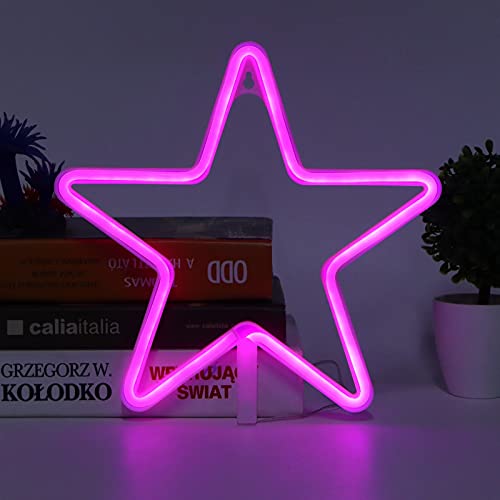 Image of Star Shape LED Light Neon Sign Neon Light for Birthday Party Living Room USB /Battery Powered Decorative Light for Home Bedroom(Pink)