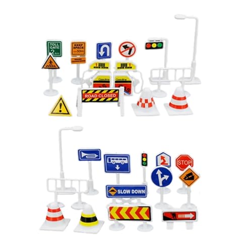 Traffic Signs Kids Toy 28 Pieces Set - PP Portable City Parking Scene Educational, Interactive Travel Game Creative Motor Skills