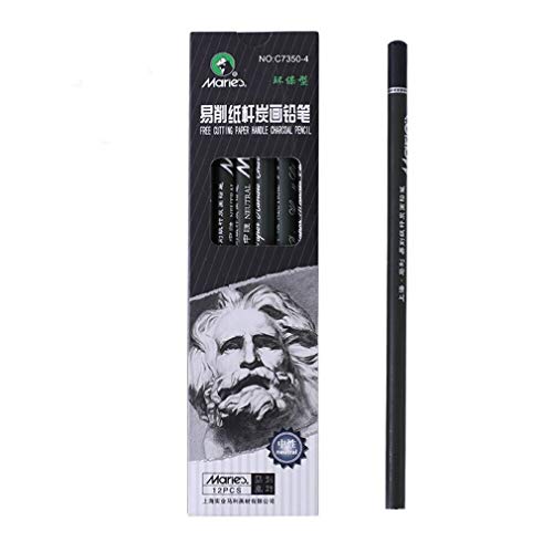 12 neutral sketch pencils, sketching charcoal, easy cutting paper pole charcoal