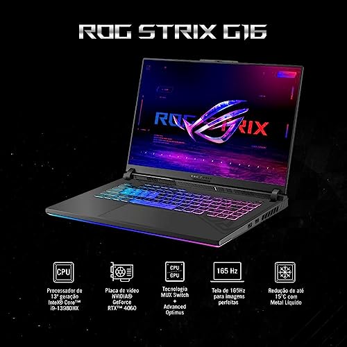 Notebook Asus Rog Strix G16 G614jv-n3094w Intel Core i9 13980hx 2,2 Ghz 16gb Ram 512gb Ssd Windows 11 Home Nvidia Geforce Rtx 4060 16' 165hz Cinza glide