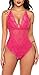 MEN.CLOTHING-LEE Conjuntos de lencería para Mujer Ropa de Dormir para Mujer Body de lencería de Peluche para Mujer Babydoll de Encaje de una Pieza-Small_Rose_Red- (with_Snap_Crotch)