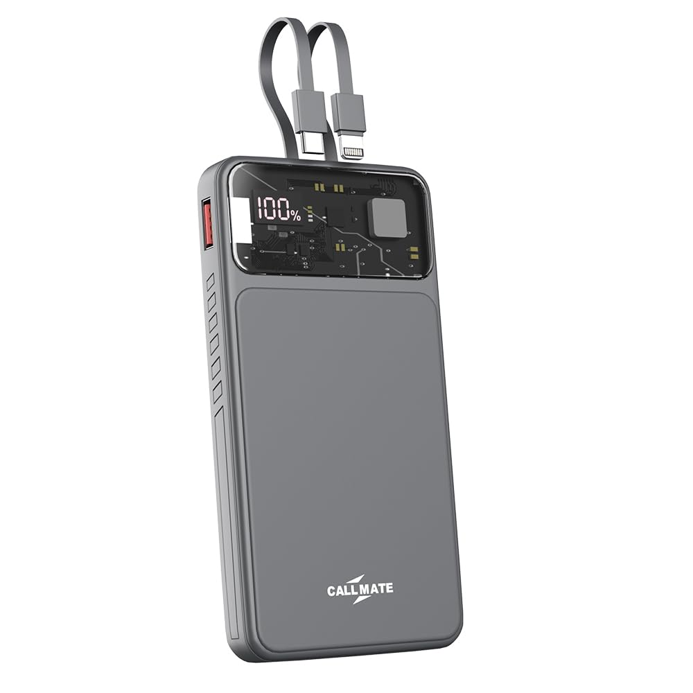 Callmate 10000mAh C-Thru Power Bank, 23W Fast Charging, Type C PD 3.0 (3 Output & 2 Input Ports for Smartphones, & More Devices) Digital Display, Built-in Cables (Power Delivery) (Grey, Li-Polymer) (B0CKHMGCRP) Amazon Price History, Amazon Price Tracker