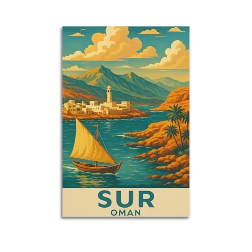 Sur, Oman Affiche commémorative vintage sur toile pour salon, décoration d'intérieur, 20 x 30 cm