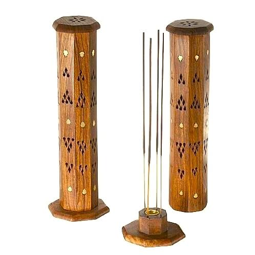 Wooden Incense Stick Holder, Dhoopbatti/Cone Burner Stand for Home & Office, Tower Shape Eco Friendly Ash Catcher Agarbatti Holder Hand Carved for Yoga Home Fragrance, 1 Pc, Brown, 12 in.