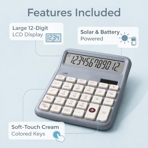 Image of 12 Digit Large Display Desktop Calculator Blue with Big Buttons, Dual Screen, GT & Memory Functions, Auto Power Off | Office, School & Home Use Electronic Calculator