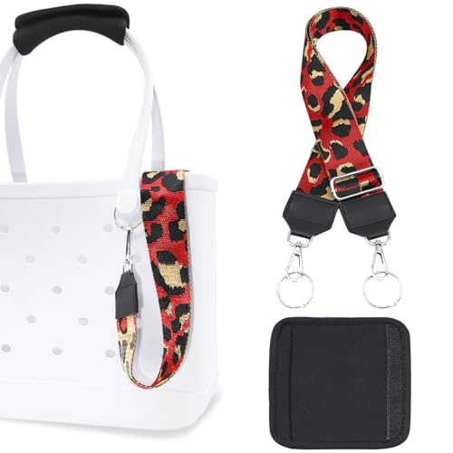 Image of Strap Wrap for Bogg Bag, Accessory for Bagg Bag, With Adjustable Shoulder Leopard Print Crossbody Strap, Black Handle Wrap Protector and Metal Buckle(Style 8)