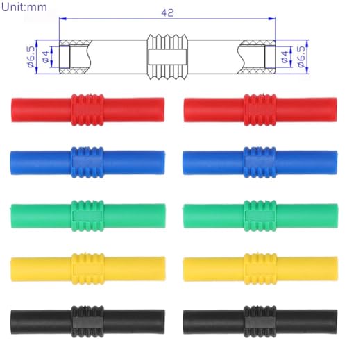 Image of Mumusuki 4mm Insulated Banana Plug Coupler, Female to Female Socket Adapter, 5 Color Coded Connectors for Electronics, Inverters, Industrial Equipment