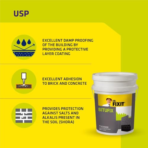 Image of DR. FIXIT BITUFIX, Below Ground Waterproofing - 20 KG, for Damp Proofing course like Footing, Masonry Wall, Neck Columns, and Plinth Beam & DPC. Resist Salt Attacks.