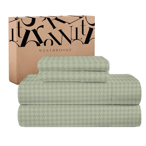 Westbrooke 500 Thread Count Jacquard 100% Long Staple Cotton Queen Sheet Set - Soft & Breathable Sateen Weave, 4 Piece Bedding with Deep Pocket Fitted Sheet, Sage