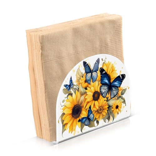 Napkin Holder Sunflower and Butterfly Crystal Clear Acrylic Napkin Holders Paper Napkin Holder Dining Table Dispenser for Kitchen Restaurant Home Decor Bar Accessories
