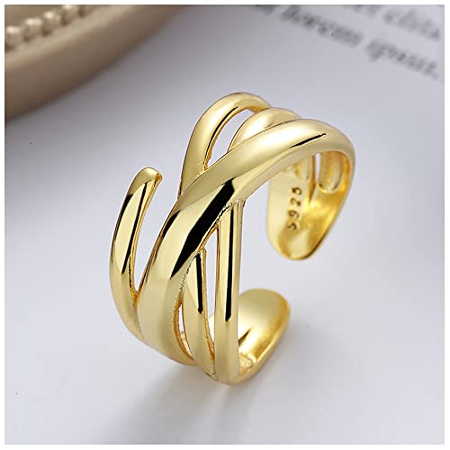 DLAZUM 925 Sterling Silber Modischer, exquisiter mehrschichtiger Wickelring, schicker Crossover-Ring zum Öffnen, süßes Schmuckgeschenk, Gold (Gold)