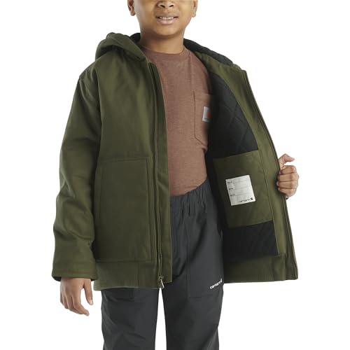 Image of Carhartt Boys' Flannel-Lined Hooded Canvas Insulated Zip-Up Jacket