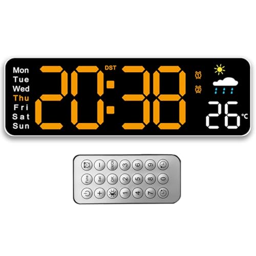 Horloge numérique LED orange 12" télécommandée à luminosité variable