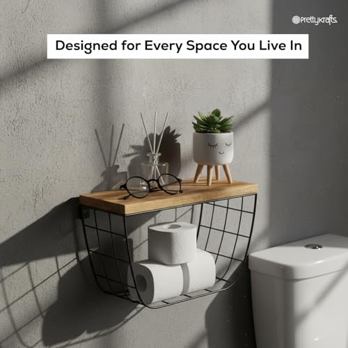 Image of PrettyKrafts Storage Basket for Clothes | Shelf Organizer | Basket for Kitchen Storage | Wardrobe Organizer | Wall Mounted Storage Rack for Living Room, Bedroom, Kitchen (25 x 13 x 15 cm)
