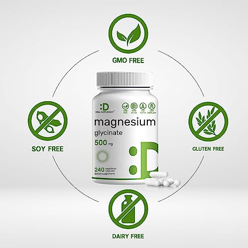 Magnesium Glycinate 500Mg, 240 Veggie Capsules | Chelated For Easy Absorption | Highly Purified Essential Trace Mineral For Muscle, Joint, Heart, & Digestive Health #TOP2