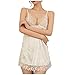 Produktbild HCOO Damen Nachthemd Satin Negligee Lang Sexy Frau Nachtkleid Kurz Nachtwäsche Trägerkleid Sommer Sleepwear mit V Ausschnitt und Verstellbarer Schultergurt (Weiß,F)
