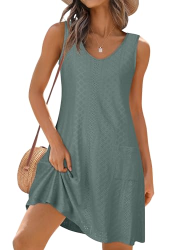 Image of elescat Swimsuit Coverup Summer Dresses for Women Eyelet Casual Loose Sleeveless Sundress with Pockets 2026