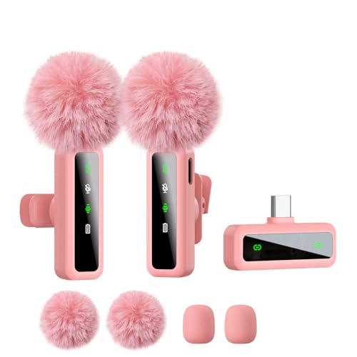 Wireless Lavalier Microphone for iPhone - iPad, Android Phone Computer, Mini Microphone for Live Streaming, Video Recording, Outdoor or Indoor Interviews, YouTube, TikTok, Vlog (Pink)