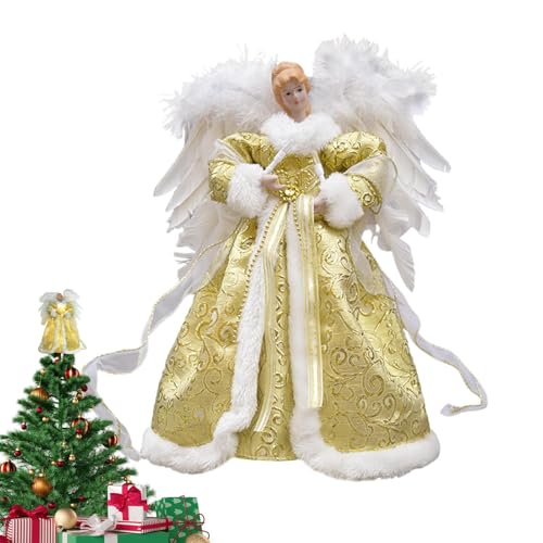 Figura de ángel de Navidad, luces LED de 12 pulgadas, decoración de árbol de Navidad, decoración de árbol iluminada, ángeles elegantes con alas blancas, accesorios de fiesta para decoraciones de