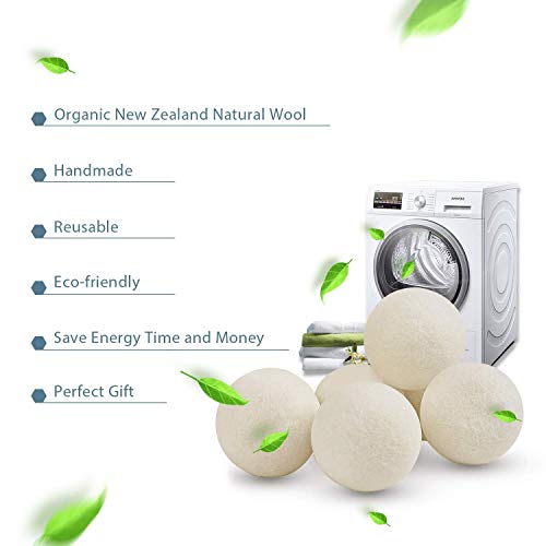 Image of Wool Dryer Balls 6-Pack XL Laundry Dryer Balls Reusable Natural Fabric Softener New Zealand Organic Wool Handmade Reduce Wrinkles & Shorten Drying Time by WANTELL (White, XL)