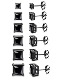 ORAZIO Black Square CZ Stud Earrings for Men Women Stainless Steel Princess Cut Cubic Zirconia Earring Studs 3MM-8MM
