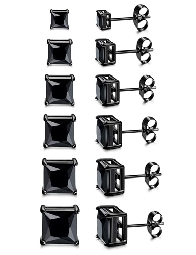 ORAZIO Square CZ Stud Earrings for Men Women Stainless Steel Princess Cut Cubic Zirconia Earring Studs 3MM-8MM