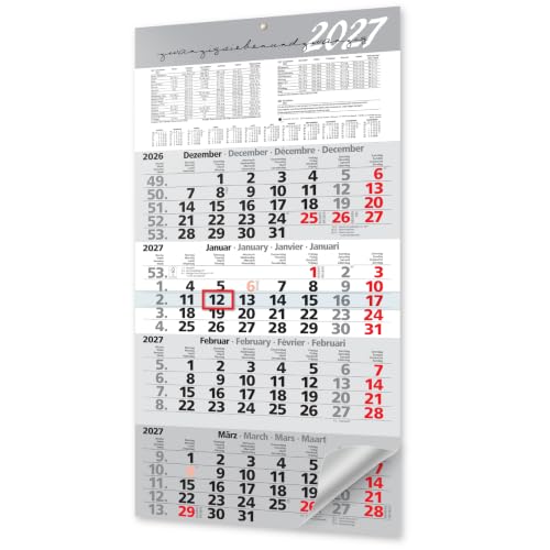 4 Monatskalender 2027 Wandkalender mit Schieber Kalender 2027 Wandkalender zum Aufhängen Übersichtlicher Kalender 4 Monate groß mit Schulferien 59 x 30 cm