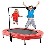 Plohee Mini Trampoline Rebounder for Adult and Kids Double Trampoline with Adjustable Handle Bar & Safety Pad for Home Use (Red)