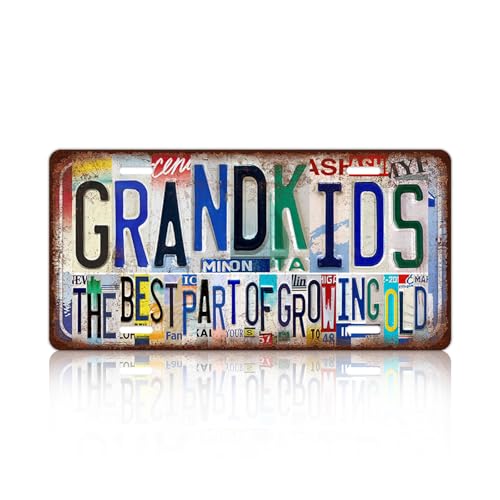 JBYMsign Vintage Wall Decor Grandkids The Best Part Of Growing Old License Plate Metal Sign Tin Signs Poster